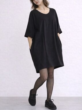 Kowtow Oversized Organic Cotton T-Shirt Dress Black Large NWT Lagenlook Minimal